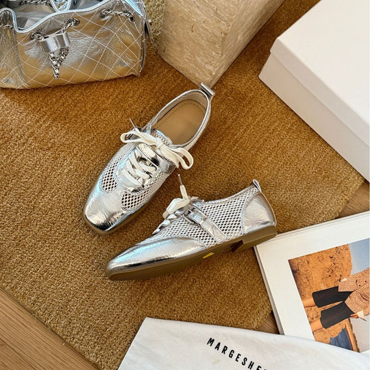 Damen sportive Ballerinas mit atmungsaktivem Netzdesign und glänzender Oberfläche EB