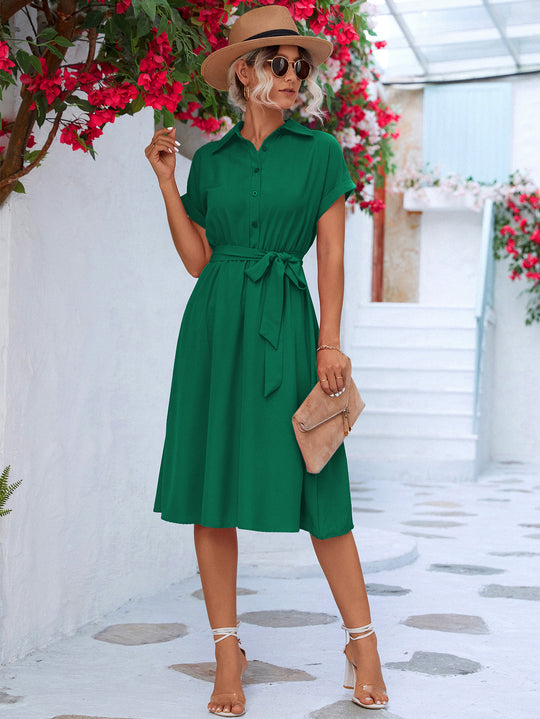 Damen Hemdblusenkleid mit eleganter Taillierung und modischem Bindegürtel EB