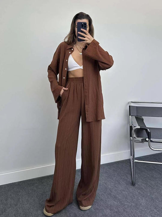 Damen lässiges Übergrößen-Hemd und lockere Hose Set EB