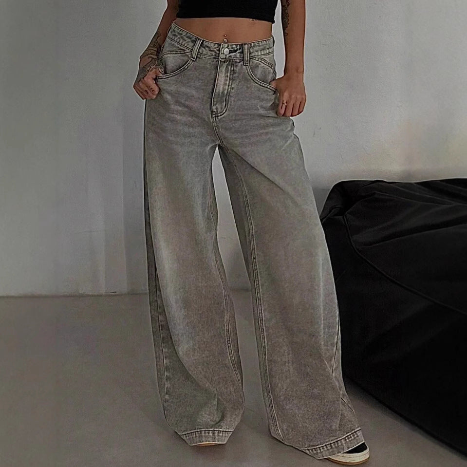 Damen Weit geschnittene High-Waist Jeans mit lässigem Style EB