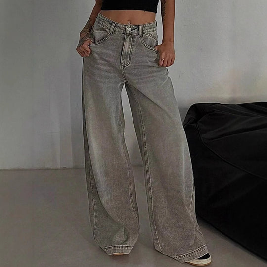 Damen Weit geschnittene High-Waist Jeans mit lässigem Style EB