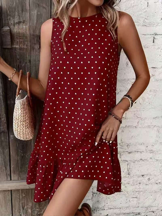 Damen Minikleid mit Herzmuster und Volantabschluss EB