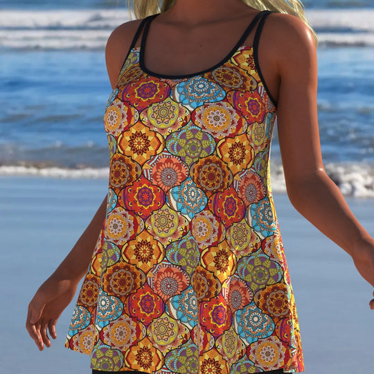 Damen Schwimmanzug mit modischem A-Linien-Schnitt und floralem Design EB