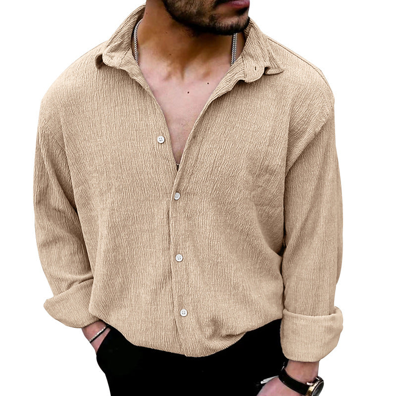 Herren lässiges Langarmhemd mit strukturiertem Design und modernen Knopfdetails EB