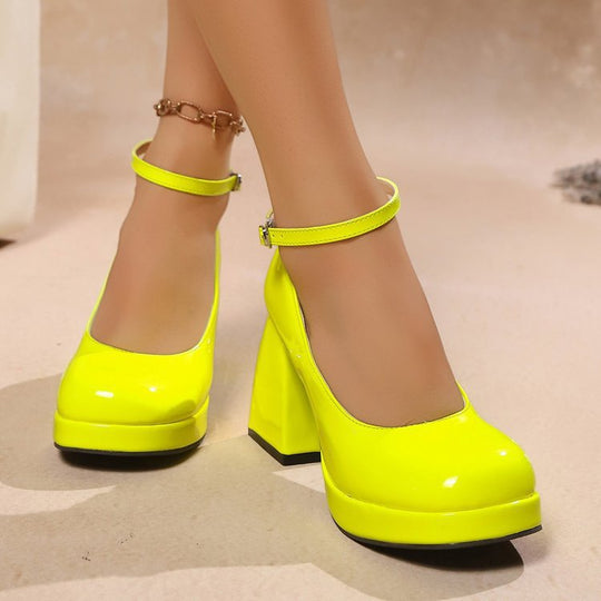 Damen Glamouröse Plateau-Pumps mit verstellbarem Knöchelriemen und robustem Blockabsatz EB