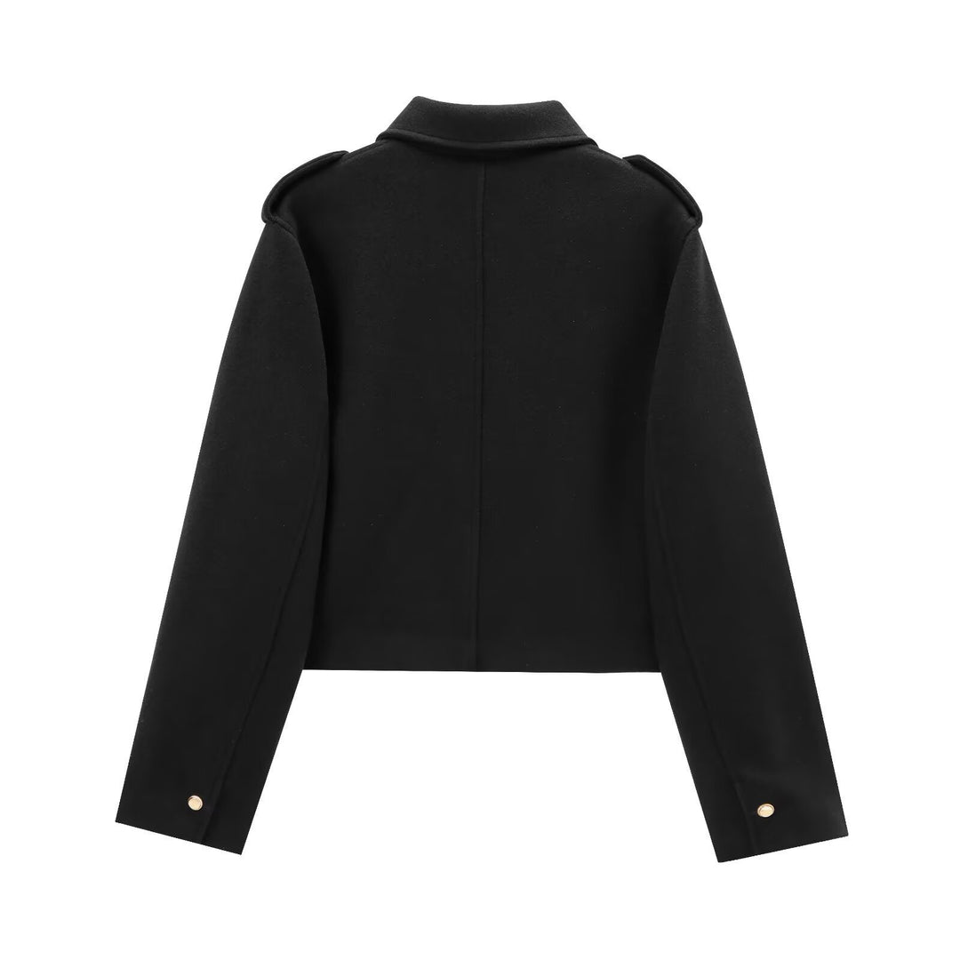 Damen moderne cropped Jacke mit goldenen Druckknöpfen EB