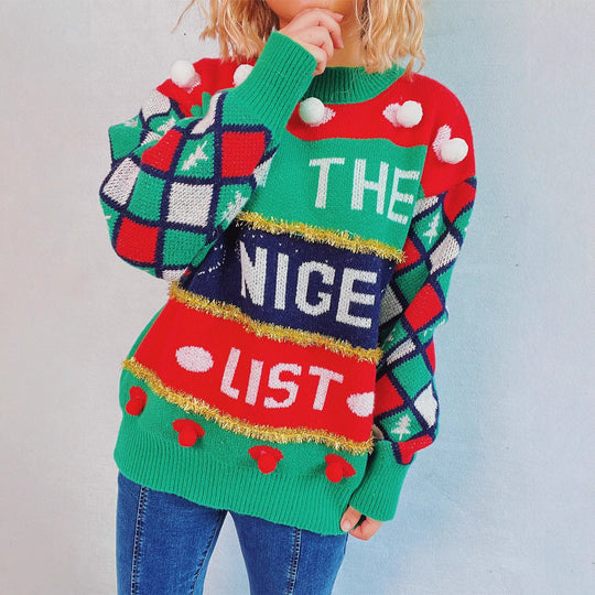 Damen weihnachtlicher Pullover mit dreidimensionalen Motiven und glitzernden Akzenten EB