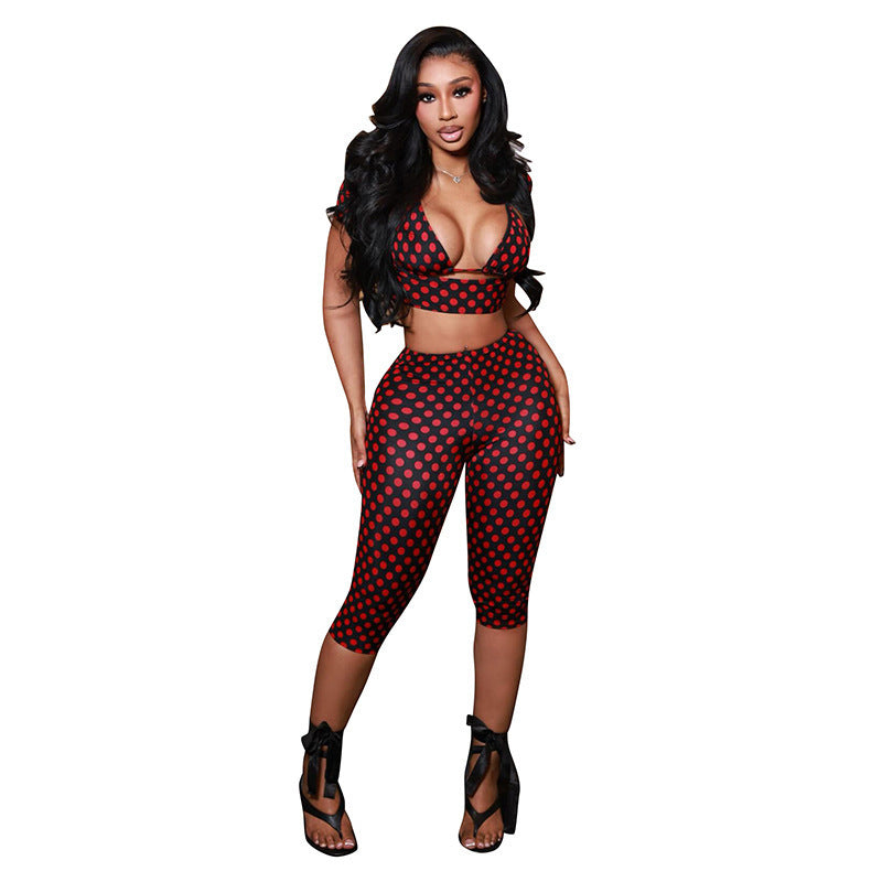 Damen Modisches Sportoutfit mit gepunktetem Design und figurbetonter Passform EB