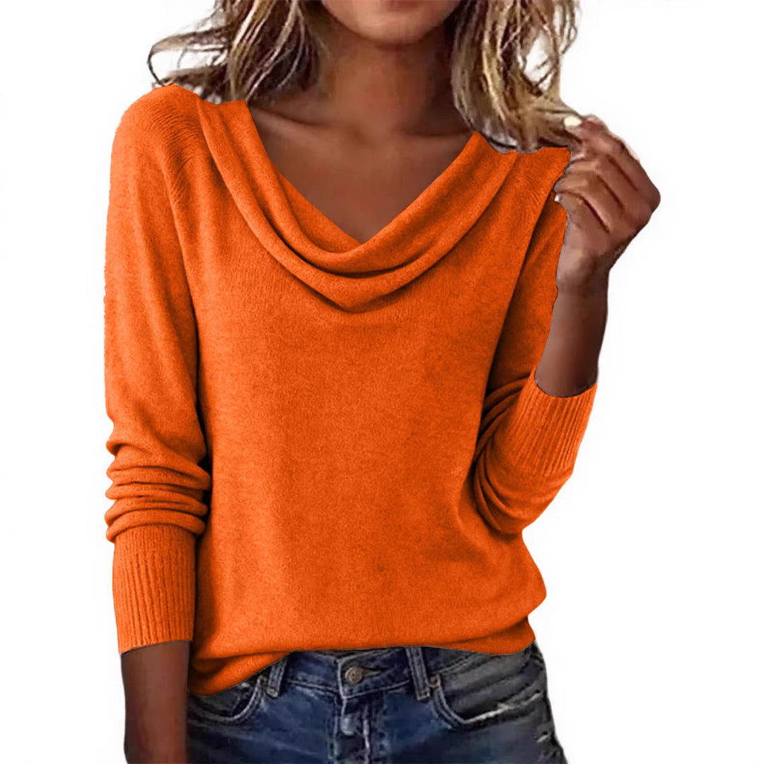 Damen Feiner Strickpullover mit Wasserfallkragen und Rippbündchen EB