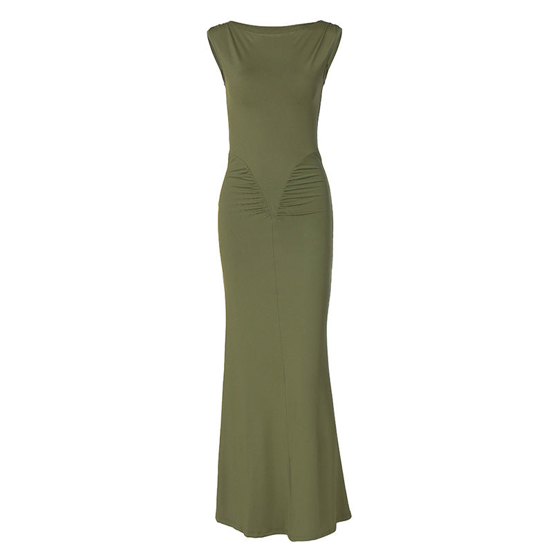 Damen Figurbetontes Maxikleid mit hochgeschlossenem Design und Raffung EB