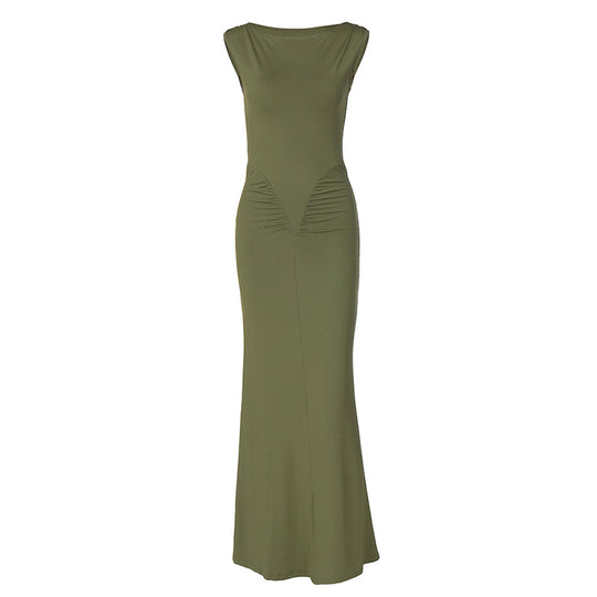 Damen Figurbetontes Maxikleid mit hochgeschlossenem Design und Raffung EB