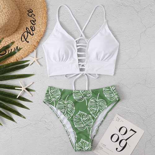 Damen Bikini-Set mit verspieltem Rüschendesign und hoch geschnittenen Höschen EB