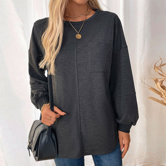 Damen modisches Sweatshirt mit voluminösen Ärmeln und aufgesetzter Brusttasche EB