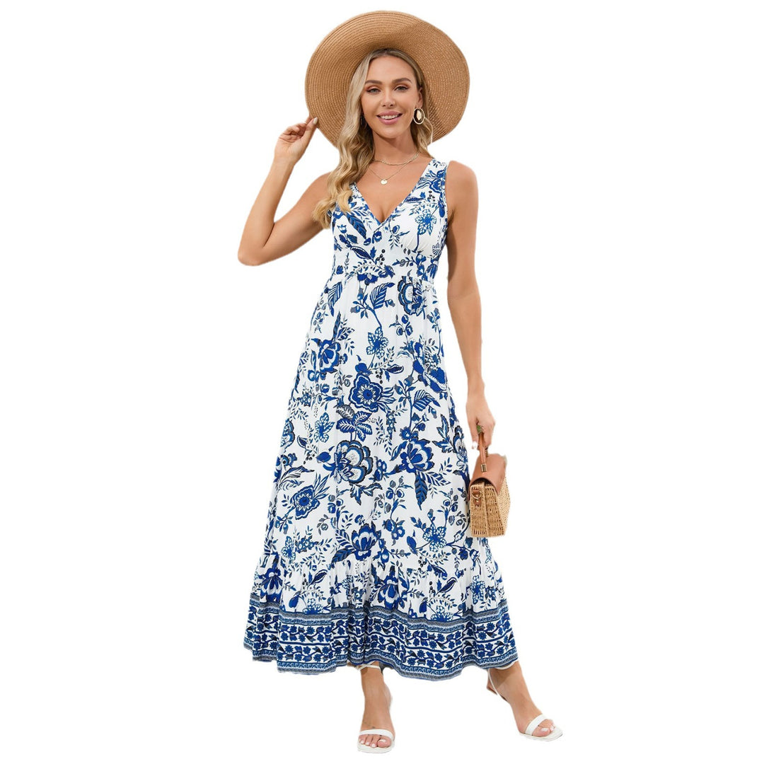 Damen Langes Maxikleid mit floralem Design und voluminösem Saum EB