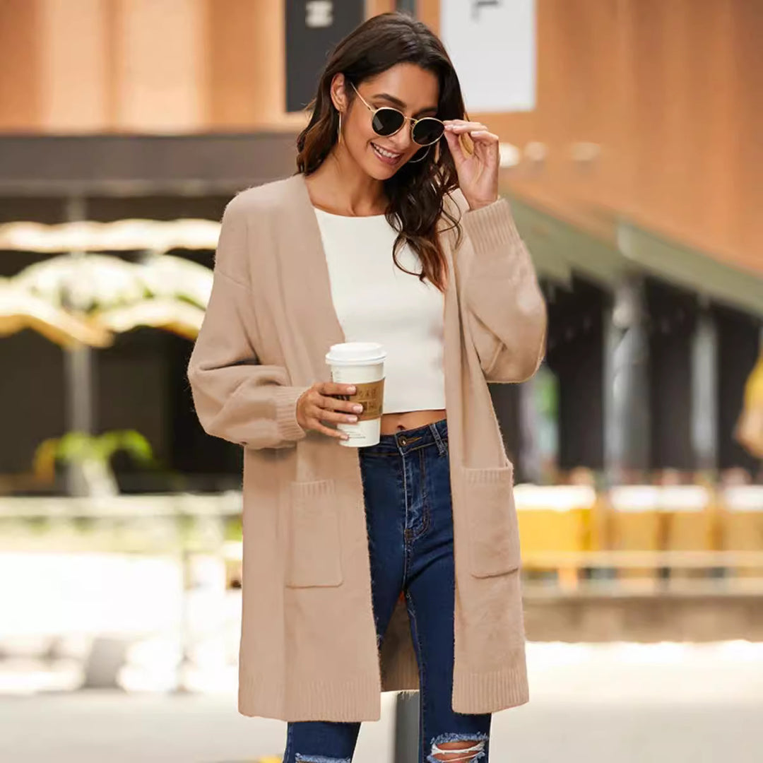 Damen Strickmantel mit bequemen, oversized Ärmeln und praktischen Taschen EB