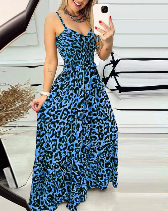 EB | Kleid mit Leopardenmuster und Hosenträgern mit V-Ausschnitt