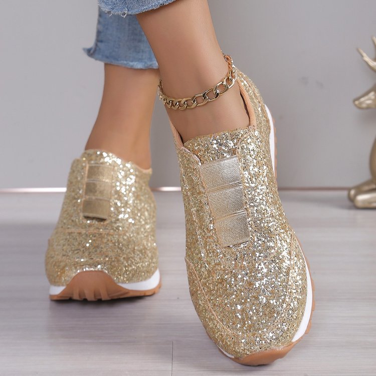 Damen  glitzernde Slippersneaker mit elastischer Zungenblende gepolsterter Innensohle und rutschfester Profilsohle EB