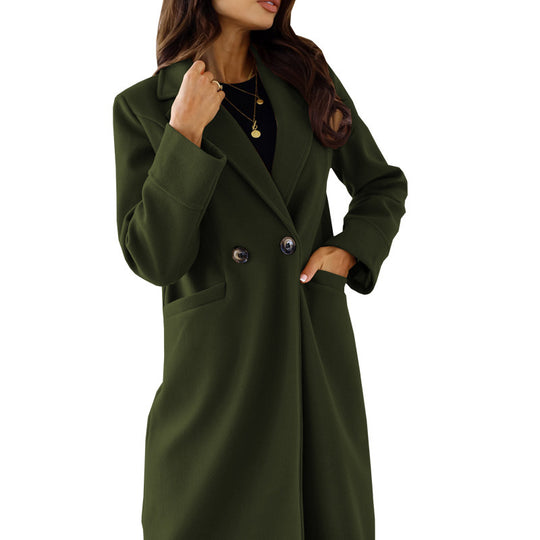 Damen Eleganter Wollmantel mit doppelter Brustknopfleiste und praktischen Taschen EB