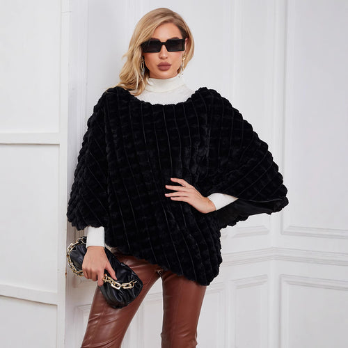 Damen Flauschiger Kunstpelzponcho mit strukturiertem Design und weichem Innenfutter EB