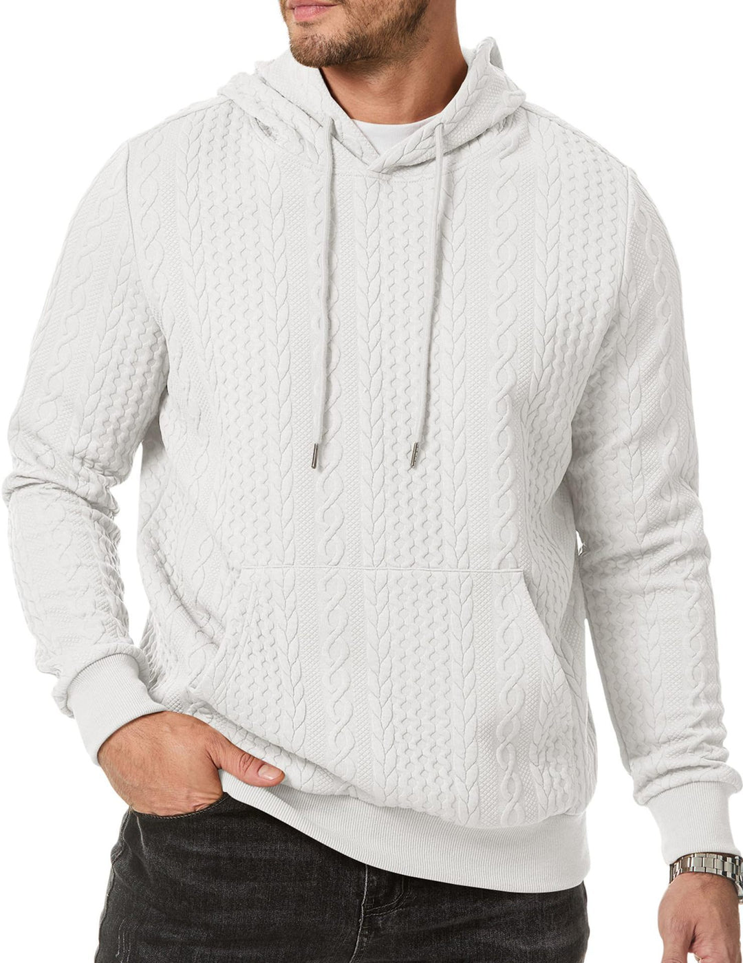 Herren Kapuzenpullover mit strukturiertem Kabelstrickmuster EB