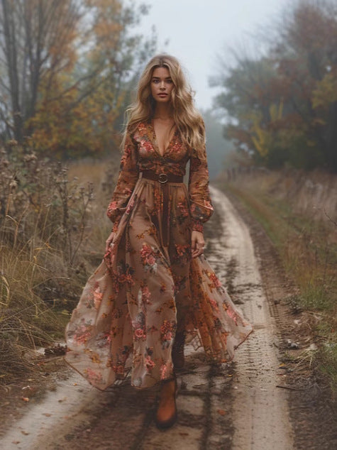 Boho Maxikleid mit V-Ausschnitt | EB