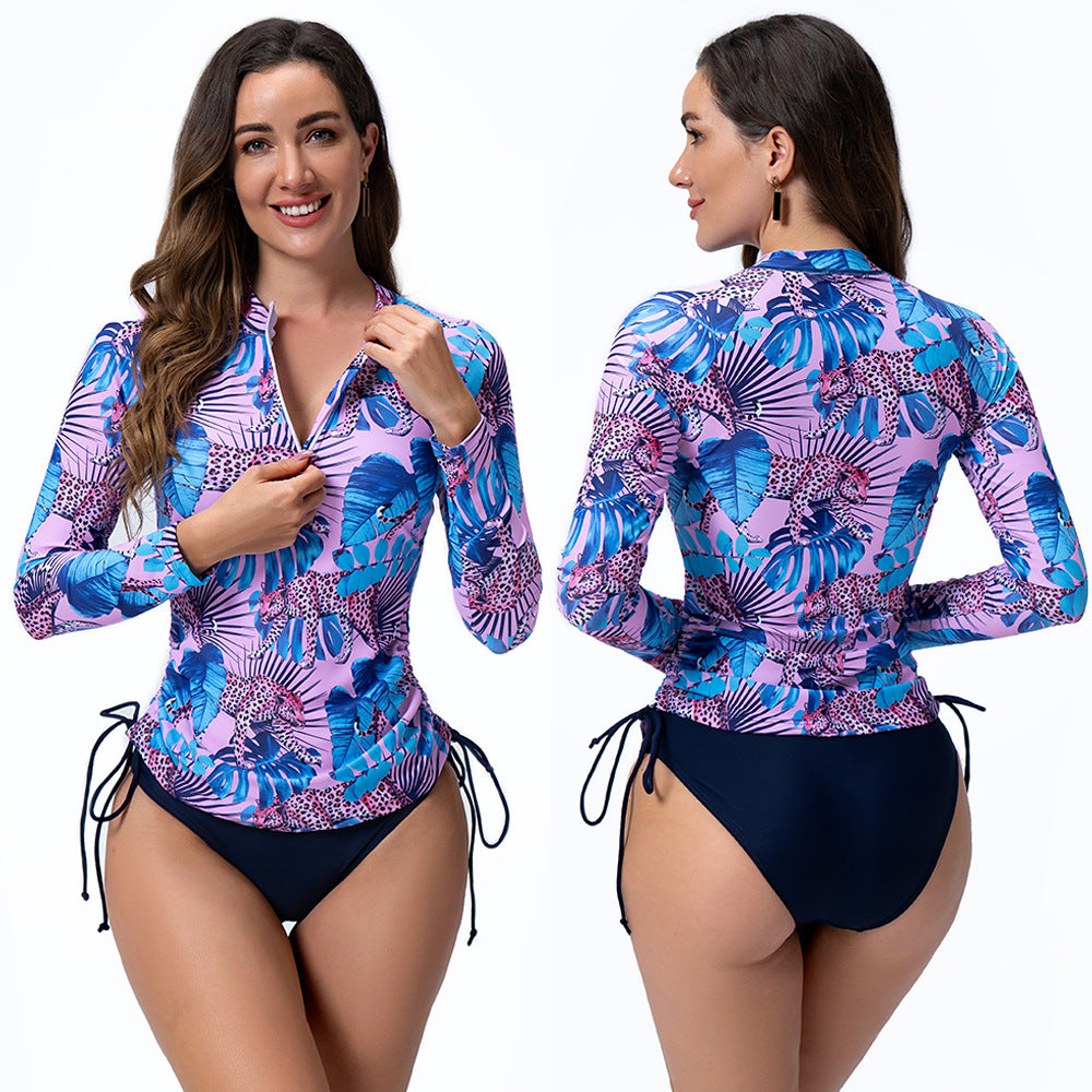 Damen Sportlicher Langarm Rashguard mit floralem Muster EB