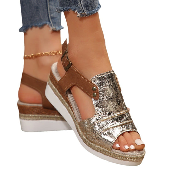 Damen Wedge-Sandalen mit modischem Verschluss und komfortablem Fußbett EB
