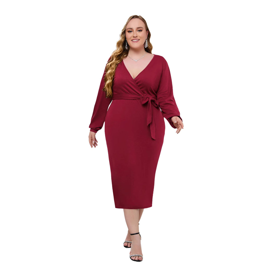 Damen Elegantes Wickelkleid mit taillierter Silhouette und langem Arm EB