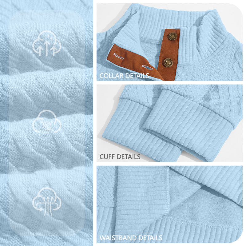 Herren Kabelstrick Troyer Pullover mit Stehkragen und Lederoptik-Ellbogen-Patches EB