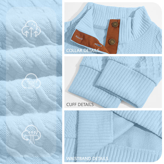 Herren Kabelstrick Troyer Pullover mit Stehkragen und Lederoptik-Ellbogen-Patches EB