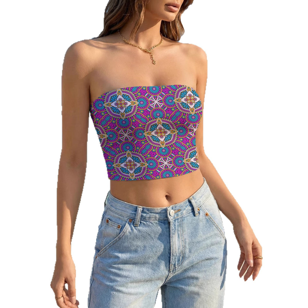 Damen Bandeau-Oberteil mit floralem Design und elastischem Stoff EB