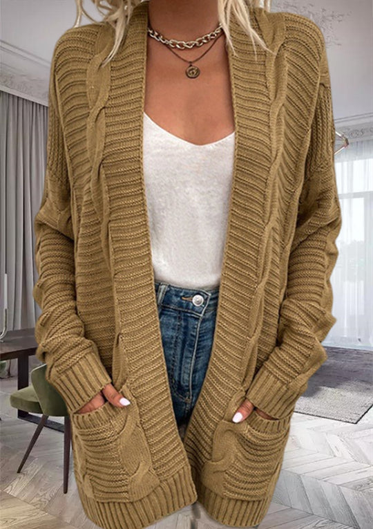 Damen Grobstrickcardigan mit seitlichen Taschen und feinem Muster EB
