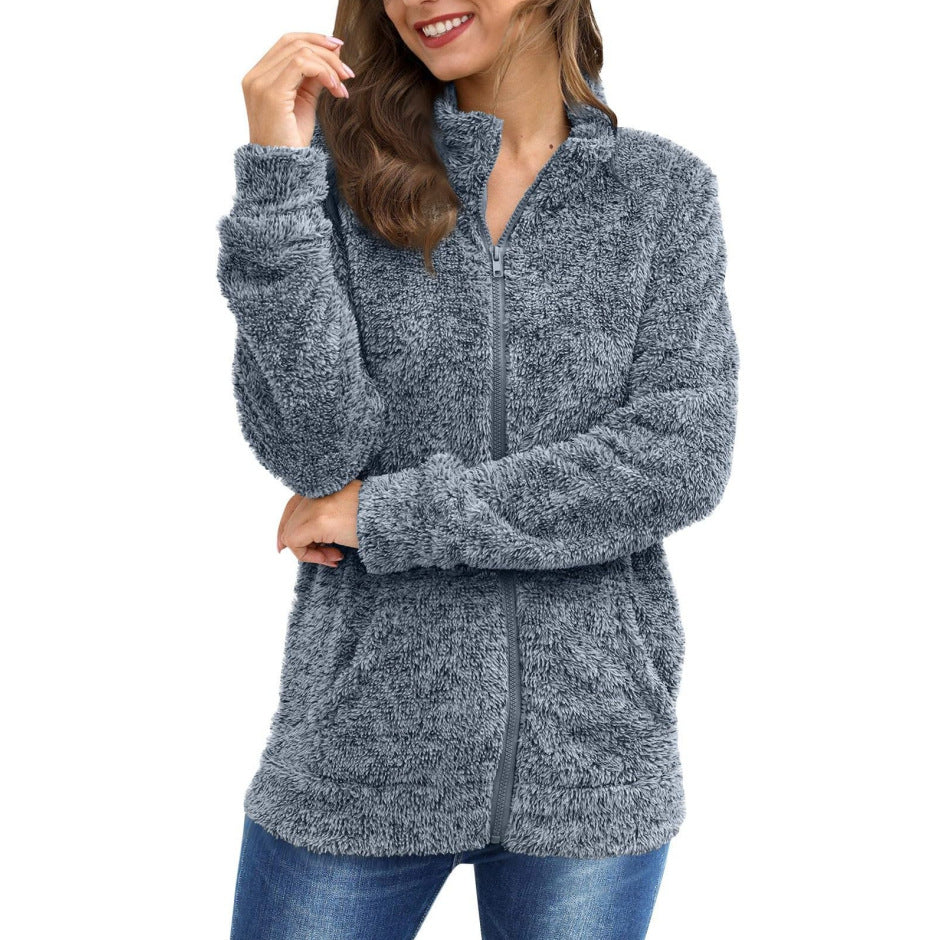 Damen Kuscheljacke mit durchgehendem Reißverschluss und weichem Plüschstoff EB