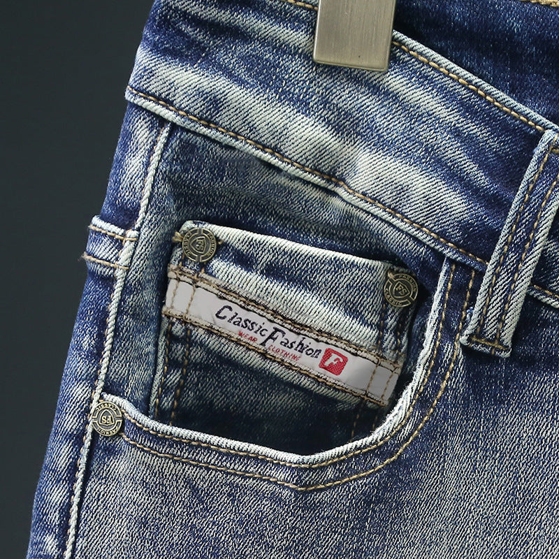 Herren modische Ripped Jeans mit kreativen Steppnähten EB