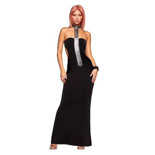 Damen Hochwertiges Maxikleid mit schimmerndem Halsband EB