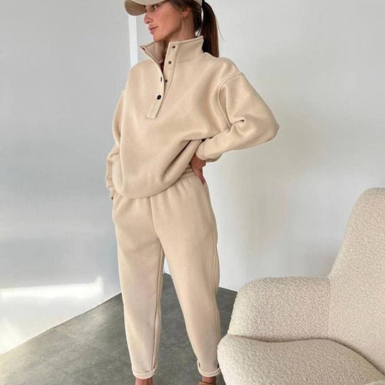 Damen nan kuscheliges Oversize Fleece-Set mit Stehkragen und Jogger EB
