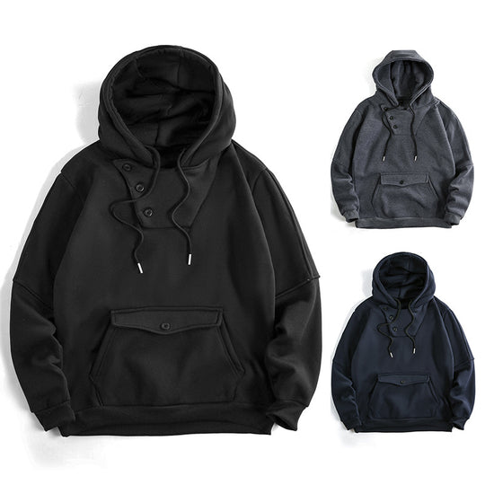 Herren lässiger Kapuzenpullover mit Knopfdetails und praktischen Taschen EB
