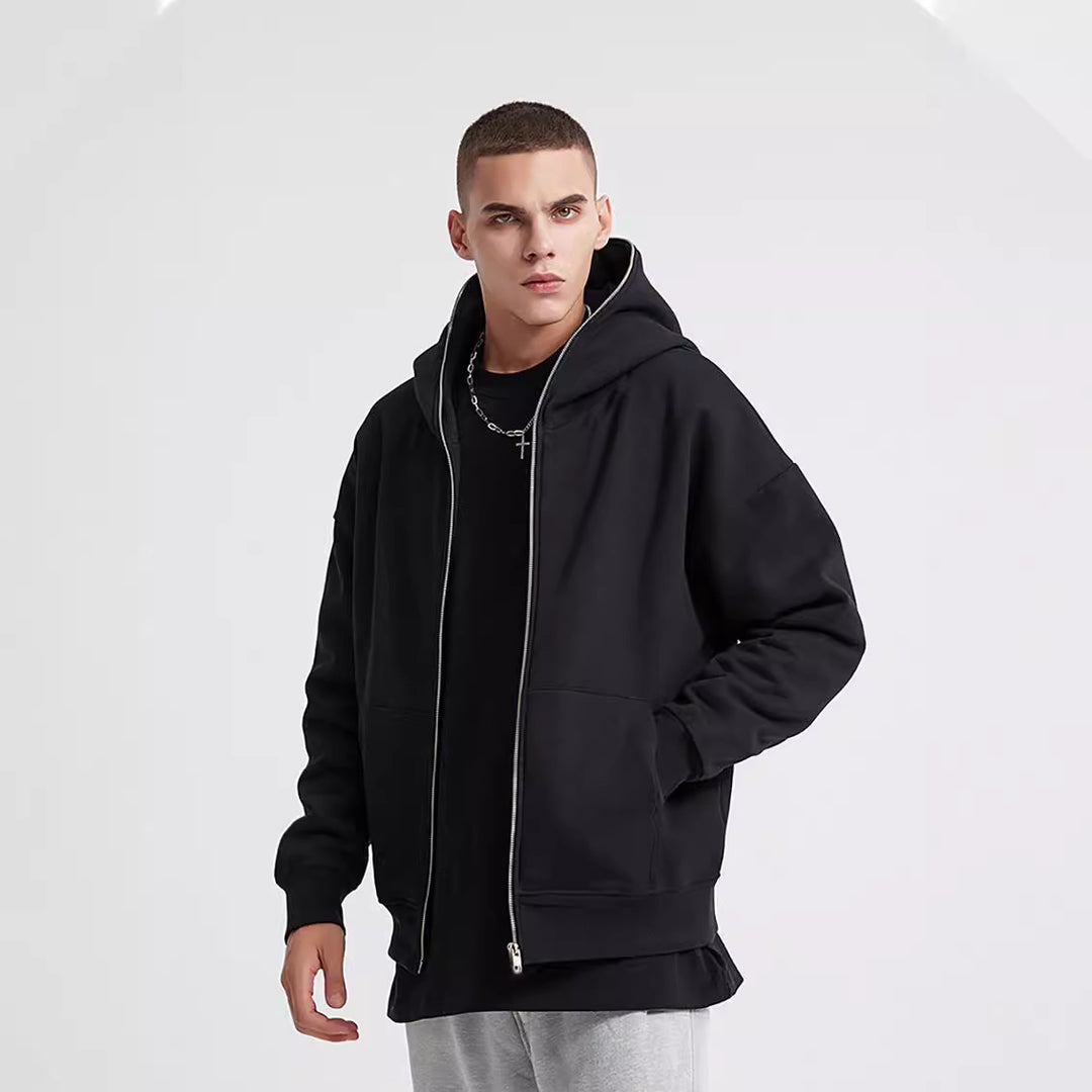 Unisex nan Kapuzenjacke mit durchgehendem Reißverschluss, doppellagiger Kapuze und Kängurutaschen EB