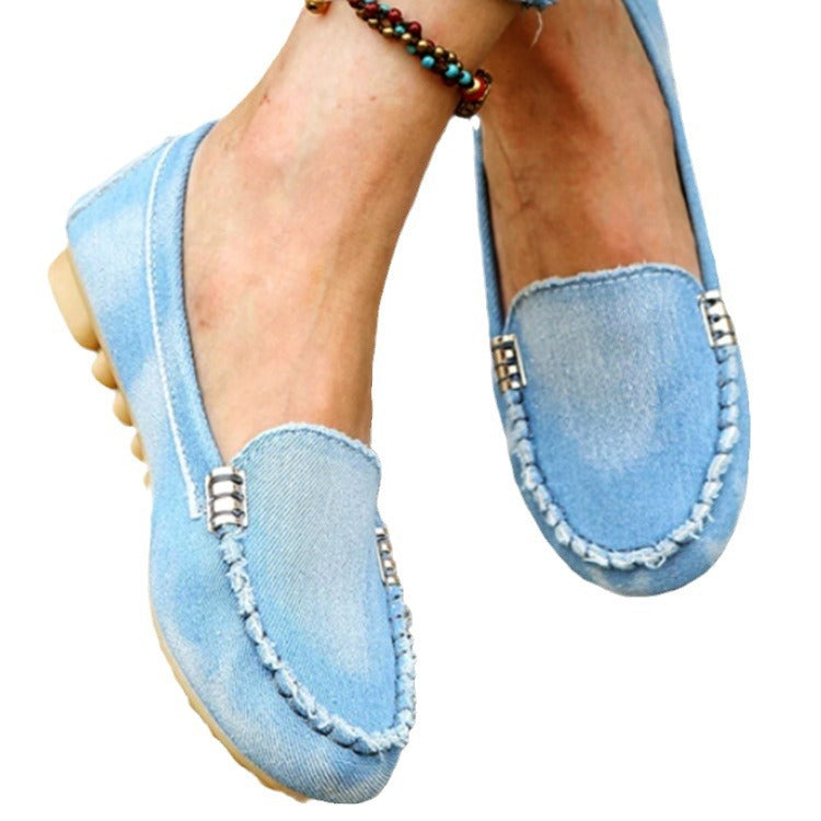 Damen bequeme Mokassins aus Denim mit dekorativen Details EB