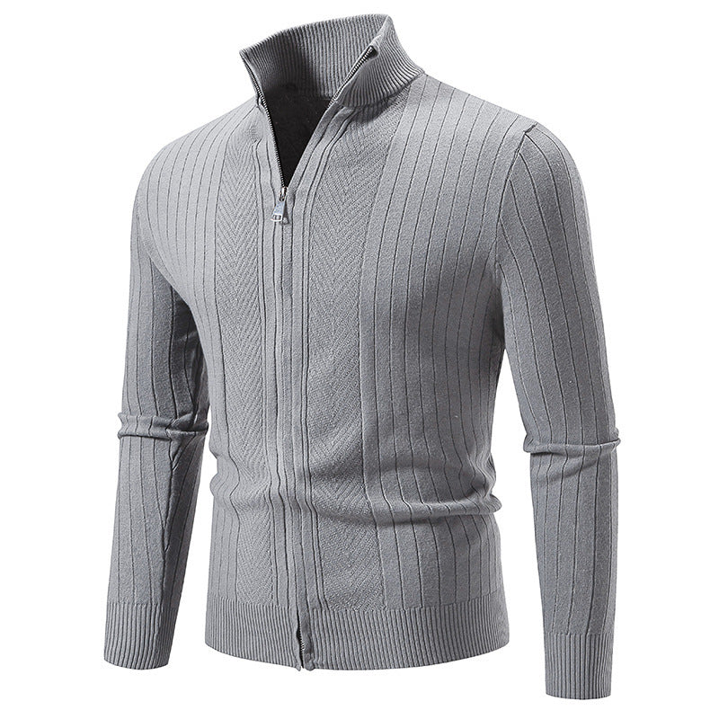Herren eleganter Feinstrickpullover mit Stehkragen und Reißverschluss EB