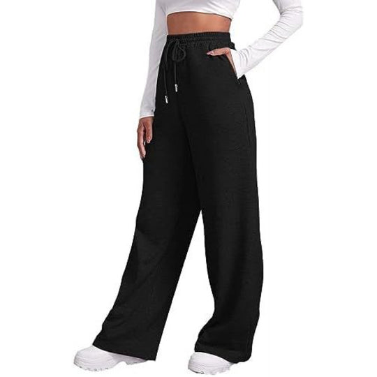 Damen nan fließende High-Waist Palazzo-Loungehose aus leichtem Jersey mit Elastikbund und praktischen Eingrifftaschen EB