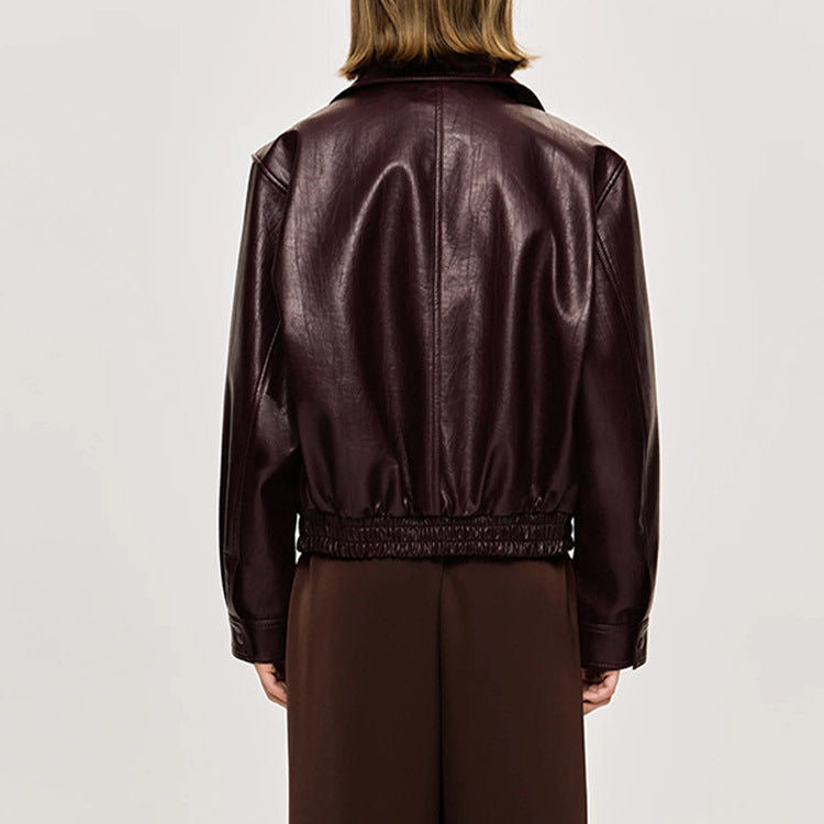 Damen Kunstlederjacke mit modischem Oversize-Schnitt und elastischem Bund EB