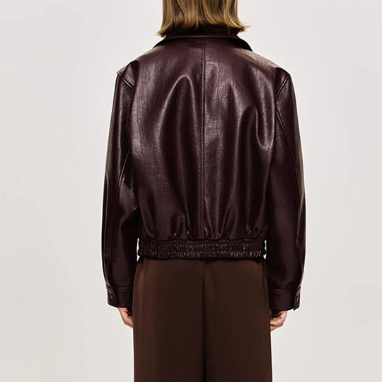 Damen Kunstlederjacke mit modischem Oversize-Schnitt und elastischem Bund EB