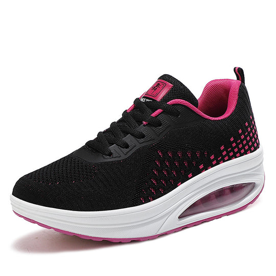Damen nan keilabsatz-Walkingschuh mit sichtbarem Luftkissen, atmungsaktivem Strickobermaterial und rutschfester Laufsohle EB