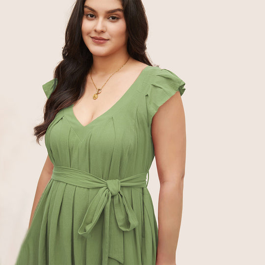 Damen Maxikleid mit fließendem Rock und dekorativen Rüschendetails EB