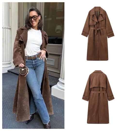 Damen elegante Suede Trenchcoat EB