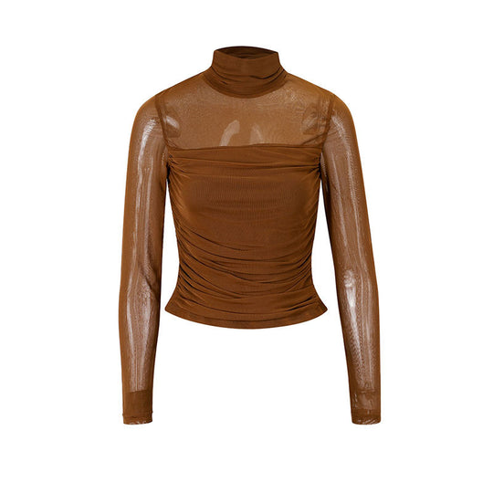 Damen Langarmshirt mit eleganter Raffung und transparentem Design EB