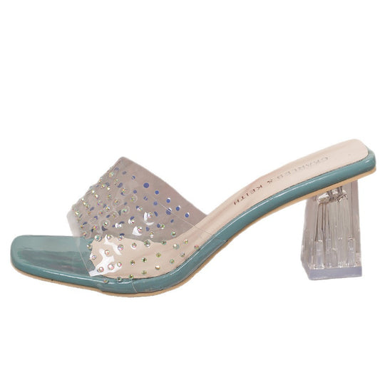 Damen Glamouröse Plateau-Sandaletten mit transparentem Riemchen und funkelndem Strass EB