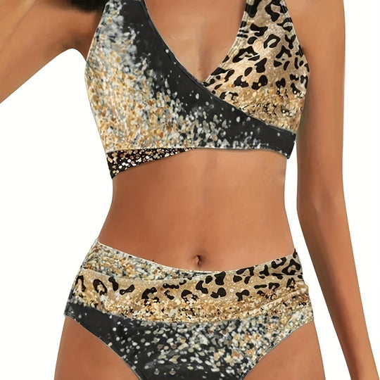 Damen Hochtailliertes Bikiniset mit verspieltem Knoten und schimmernden Akzenten EB