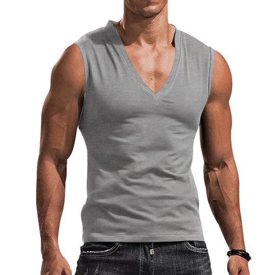 Herren nan tailliertes Tanktop mit tiefem V-Ausschnitt und Stretch-Baumwollmix EB
